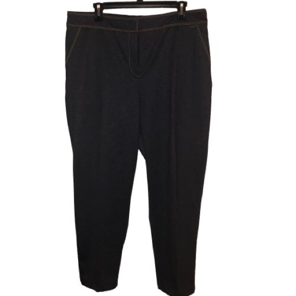Tahari Navy Denim Flexible Waist Zipper Pointe Knit Pants - Picture 6 of 15
